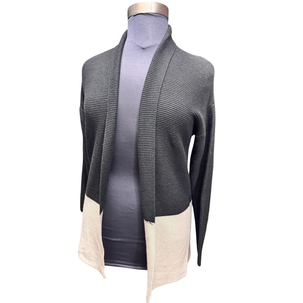 KERISMA Colorblock Open Front Cardigan Sweater Black Beige S/M minimalist basic